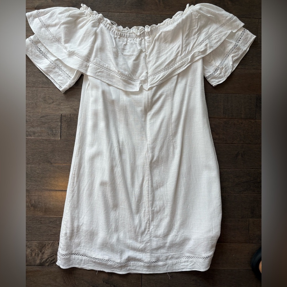 White Ruffled Off-the-Shoulder Mini Sundress - Picture 4 of 5